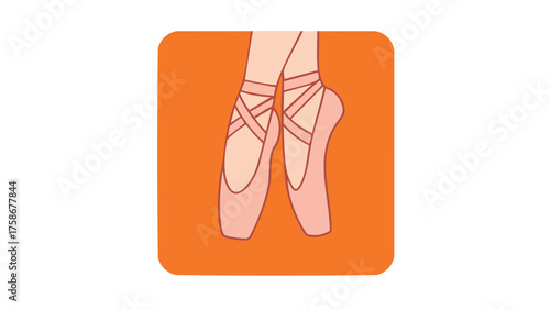 A pair of ballet dancer's feet in pink pointe shoes on an orange background.