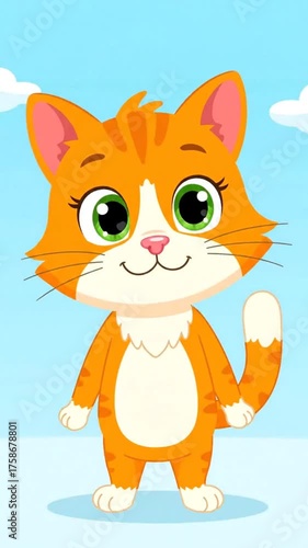 Cartoon cat winking and smiling on blue background vector illustration