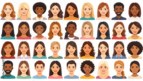 A vibrant collection of diverse, smiling faces in a flat, illustrative style, representing various genders and ethnicities