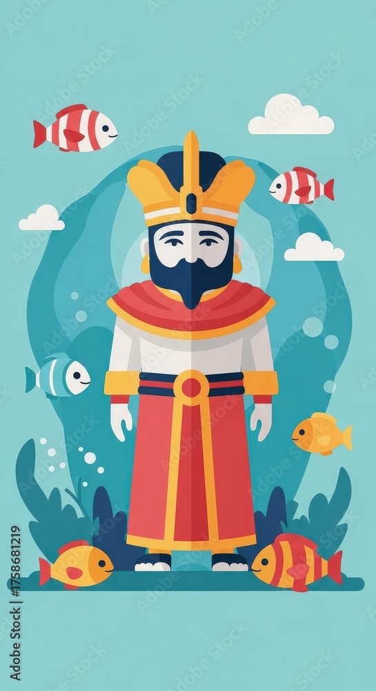Fototapeta premium Majestic King Overseeing Underwater Kingdom Filled with Colorful Fish