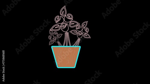 illustration isolated silhouette vase with abstract flowers.