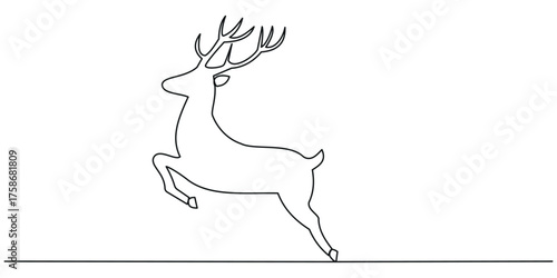 Continuous one line drawing of christmas reindeer. Wild animal deer with antlers is dynamic silhouette in simple linear style. Elegance logo editable stroke. veer icon