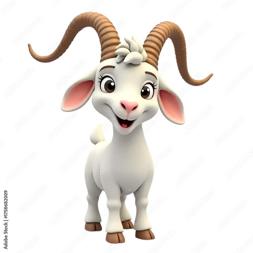 Fototapeta premium 3d White Goat with Horns isolated on transparent background