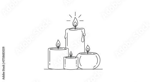 Candles burning with flickering flames at night.