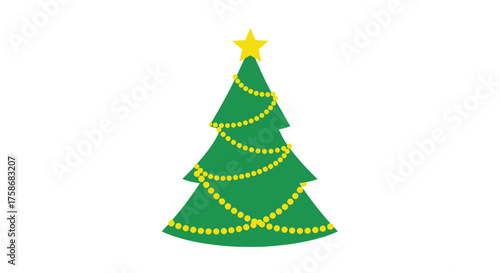 A beautifully decorated Christmas tree adorned with golden beads and a bright yellow star on top.