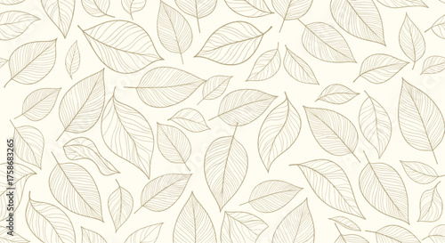 A vintage pattern of scattered leaves in neutral tones.