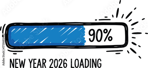 New Year 2026 Loading Progress Bar Doodle Vector - Countdown and Anticipation