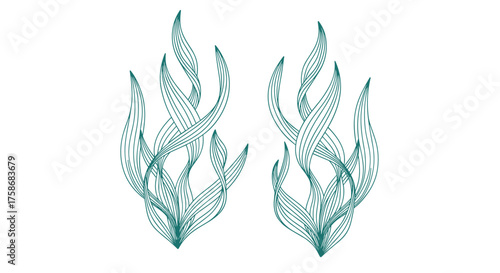Abstract symmetrical sea kelp or fire patterns in teal tones.