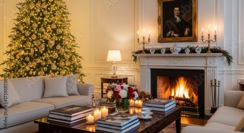 Wallpaper Mural Cozy Christmas living room with a decorated tree, fireplace, and candles Torontodigital.ca