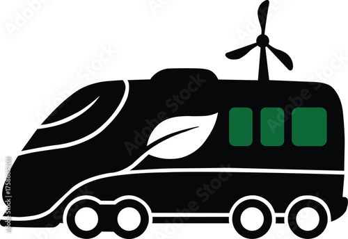 Eco friendly electric car with wind turbine symbolizing renewable green energy innovation