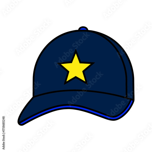 Bright blue baseball cap with yellow star vector illustration