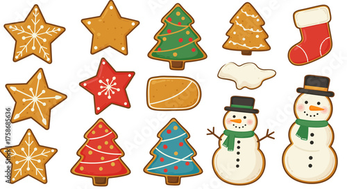Assortment of Festive Christmas Gingerbread Cookies and Snowmen.