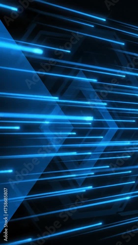 Abstract digital blue lines and shapes flowing on dark background