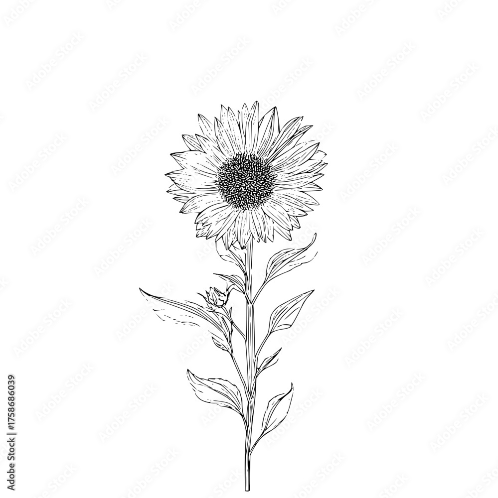 custom made wallpaper toronto digitalSunflower drawing line art vector illustration botanical flower design summer bloom floral outline isolated on white
