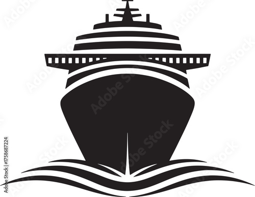 Cruise Ship Icon Ocean Liner Silhouette Voyage Vessel Transportation Maritime Holiday Tourist Trip