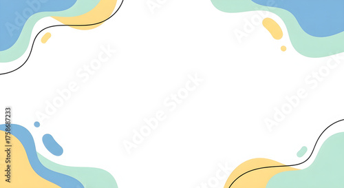 Abstract pastel wavy shapes with organic curves and thin black lines on a white background