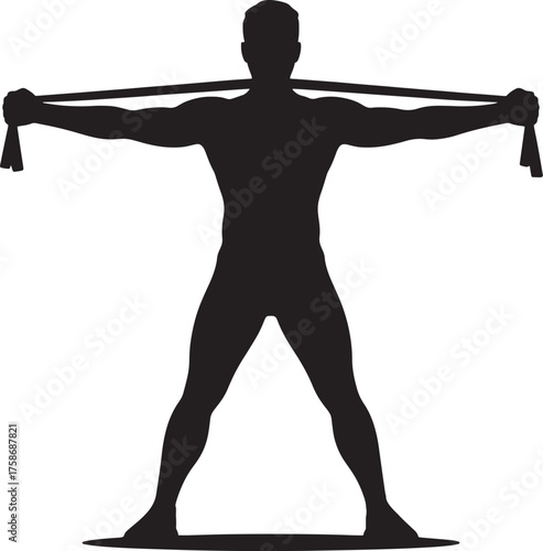 Gymnastic Man Silhouette Stretching Band Aerobic Shape Training Activity Isolated Vector