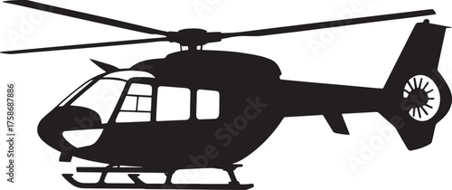 Helicopter Silhouette Black Aviation Vector Airborne Isolated Flying Machine Transport