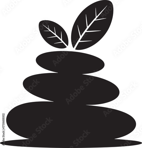 Zen Stones Balance Silhouette Stillness Relaxation Serenity Contemplation Leaves Stacked Design