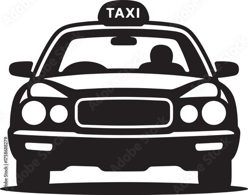Silhouette of Taxi Cab with Driver Figure for Transportation and Ride Sharing Icons