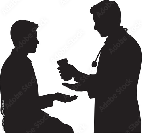 Doctor Consultation Silhouette: Medical Professional Offering Medication to Patient