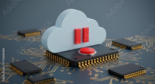 Cloud computing concept with digital cloud and integrated circuit processors