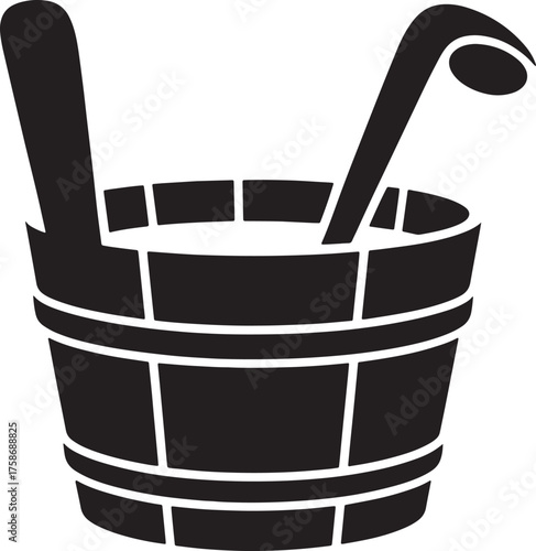 Black and White Sauna Bucket With Ladle and Spoon for Spa Wellness Relaxation Treatment