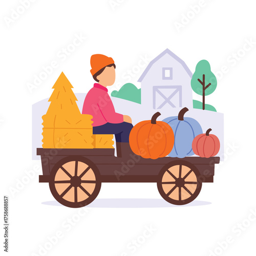 Hayride, sitting on straw wagon ride