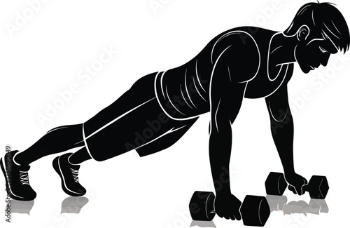 Man performing dumbbell push up strength training exercise illustration