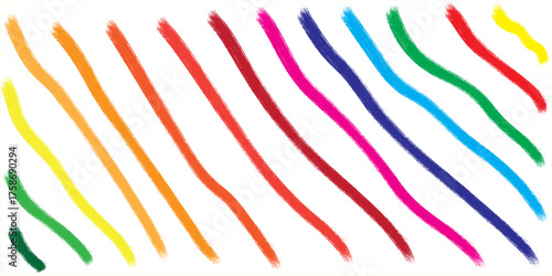 Vibrant diagonal stripes of multiple colors drawn with thick crayon on a white background creating a playful abstract pattern