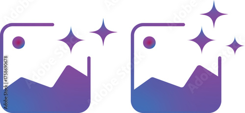 gallery ai icon sparkle star symbol. image photo album, gallery ai icon sparkle star symbol. Vector ai generated icon gradient logo. for apps, photo editing tools
