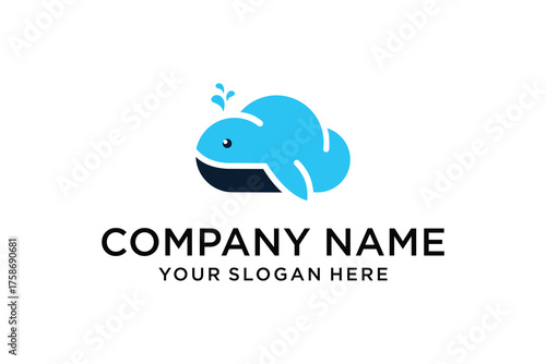 Stylized Blue Whale Logo Design with Water Splash
