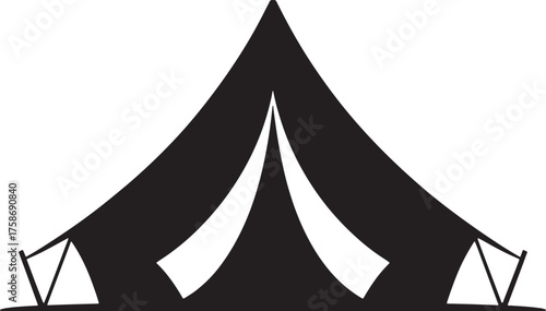 Black Tent Silhouette for Outdoor Camping Adventure and Wilderness Exploration isolated image