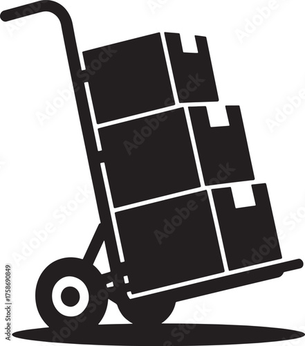 Hand Truck with Boxes Black Illustration for Shipping and Moving isolated image