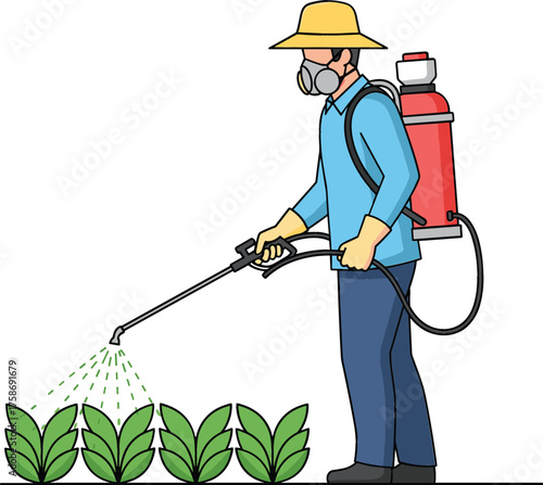 Agricultural Worker Spraying Herbicide – Crop Care and Pest Control Vector Illustration