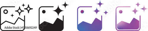 gallery ai icon sparkle star symbol. image photo album, gallery ai icon sparkle star symbol. Vector ai generated icon gradient logo. for apps, photo editing tools
