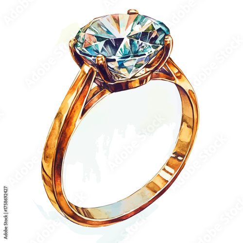 Diamond Ring, watercolor drawing vector, isolated on a white background.