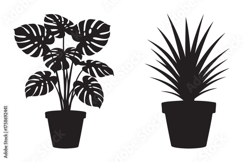 Potted plant silhouette, houseplant icon vector 
