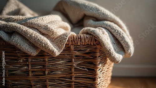 clothes in the basket after being washed