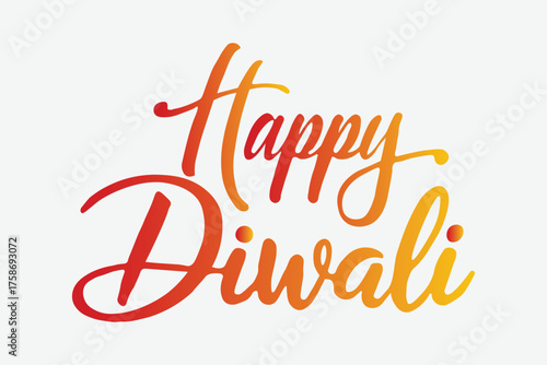 Elegant golden and orange script text wishing happy diwali on a white background