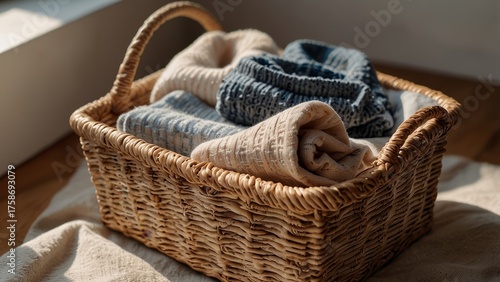 clothes in the basket after being washed