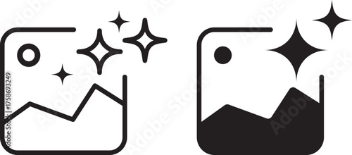 gallery ai icon sparkle star symbol. image photo album, gallery ai icon sparkle star symbol. Vector ai generated icon gradient logo. for apps, photo editing tools
