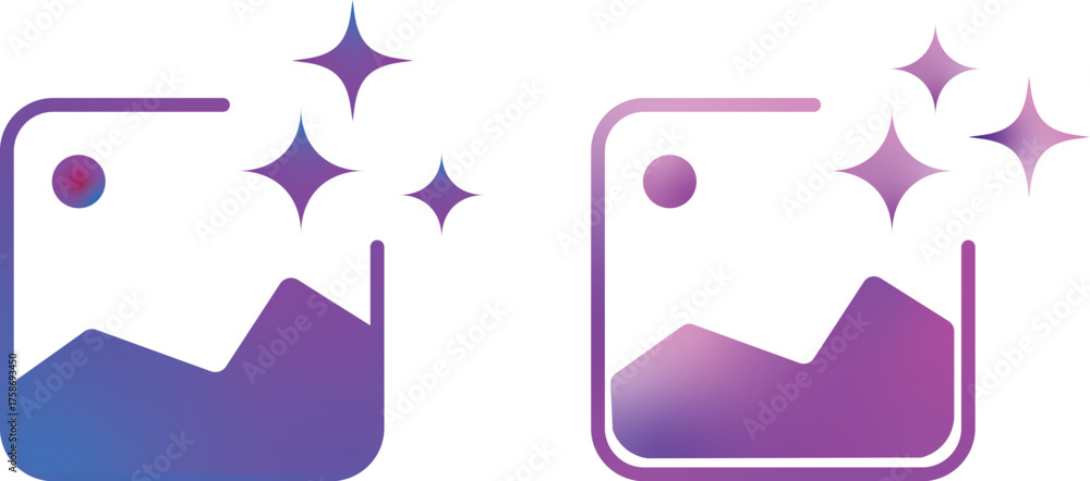 gallery ai icon sparkle star symbol. image photo album, gallery ai icon sparkle star symbol. Vector ai generated icon gradient logo. for apps, photo editing tools