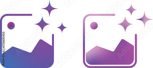 gallery ai icon sparkle star symbol. image photo album, gallery ai icon sparkle star symbol. Vector ai generated icon gradient logo. for apps, photo editing tools
