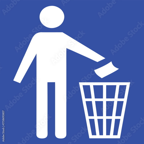 White figure discards paper into bin person discarding