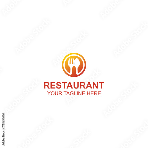 Restaurant With Spoon and Fork Logo Design with Creative Illustration