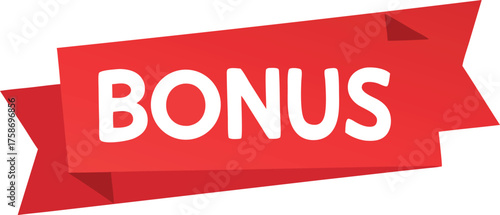 Red ribbon bold white bonus text banner