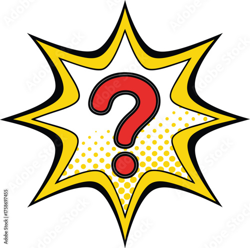 Red question mark yellow comic burst vector