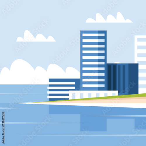 Seaside Hotel Vector Illustration