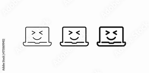 laptop happy face success icon sign vector